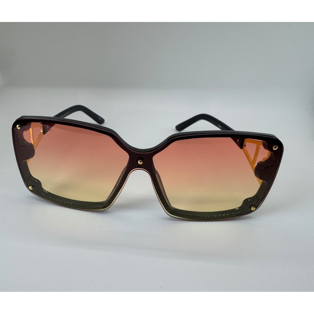 Oversized Square Sunset Gradient Sunglasses Black Gold Geometric Temple - Picture 2 of 4